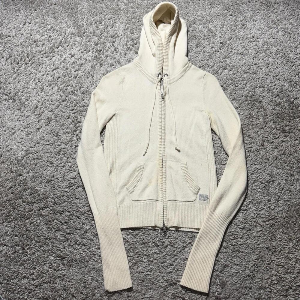 Ruehl 925 Women's Cashmere Wool Zip Hoodie Sweater Cream Size Small